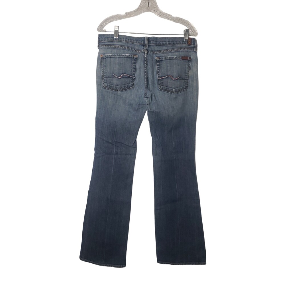 7 FOR ALL MANKIND Distressed Pink Rhinestone Pocket Jeans Size 31